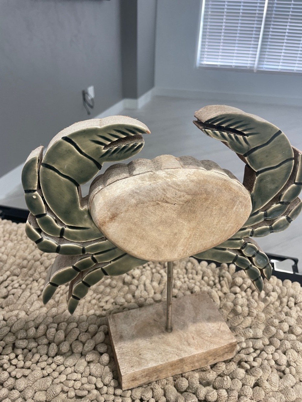 Decorative Wooden Crab Sculpture - Green & Natural - Picture 2 of 8